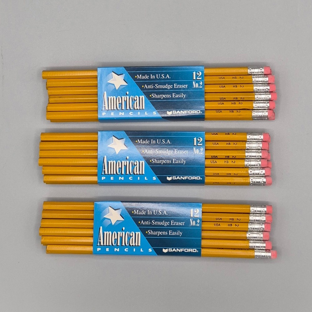 36 Sanford American Pencils No 2 HB Yellow Wood Case Made in USA Vintage 1999
